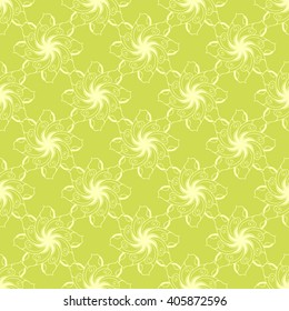 Seamless creative hand-drawn pattern of stylized flowers in yellow-green and olive colors. Vector illustration.