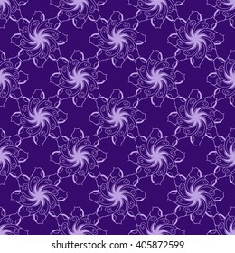 Seamless creative hand-drawn pattern of stylized flowers in pale lilac and dark violet colors. Vector illustration.