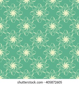 Seamless creative hand-drawn pattern of stylized flowers in pale yellow and light olive colors. Vector illustration.