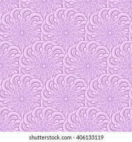 Seamless creative hand-drawn pattern of stylized flowers in bright violet and pale lilac colors. Vector illustration.