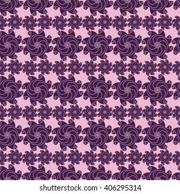 Seamless creative hand-drawn pattern of stylized flowers in dark violet and pale pink colors. Vector illustration.