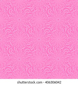 Seamless creative hand-drawn pattern of stylized flowers in pale magenta and white colors. Vector illustration.