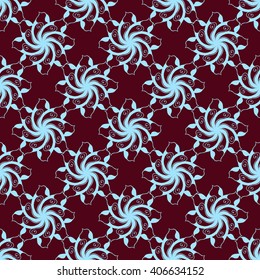 Seamless creative hand-drawn pattern of stylized flowers in light blue and brown colors. Vector illustration.