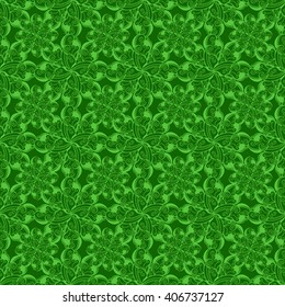 Seamless creative hand-drawn pattern of stylized flowers in bright lime and green colors. Vector illustration.
