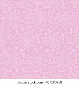 Seamless creative hand-drawn pattern of stylized flowers in white and pastel pink colors. Vector illustration.