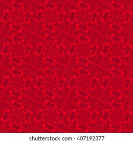 Seamless creative hand-drawn pattern of stylized flowers in bright red and maroon colors. Vector illustration.