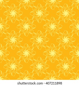 Seamless creative hand-drawn pattern of stylized flowers in yellow and orange colors. Vector illustration.