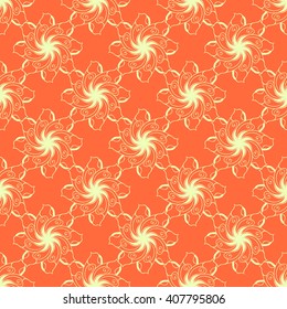 Seamless creative hand-drawn pattern of stylized flowers in yellow and orange colors. Vector illustration.