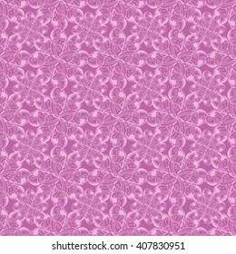 Seamless creative hand-drawn pattern of stylized flowers in mauve and pale magenta colors. Vector illustration.