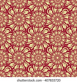 Seamless creative hand-drawn pattern of stylized flowers in pale yellow and brown colors. Vector illustration.