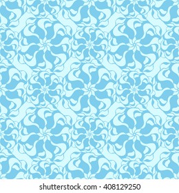 Seamless creative hand-drawn pattern of stylized flowers in pale cyan and light turquoise colors. Vector illustration.