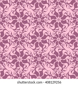 Seamless creative hand-drawn pattern of stylized flowers in light mauve and pale pink colors. Vector illustration.