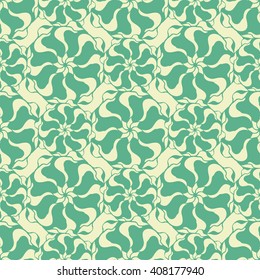 Seamless creative hand-drawn pattern of stylized flowers in pale yellow and light olive colors. Vector illustration.