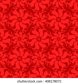 Seamless creative hand-drawn pattern of stylized flowers in dark red and scarlet colors. Vector illustration.