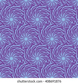 Seamless creative hand-drawn pattern of stylized flowers in pale cyan and violet colors. Vector illustration.