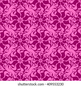 Seamless creative hand-drawn pattern of stylized flowers in bright fuchsia and pale pink colors. Vector illustration.