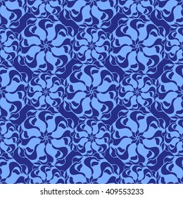 Seamless creative hand-drawn pattern of stylized flowers in cornflower and cerulean blue colors. Vector illustration.