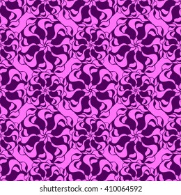 Seamless creative hand-drawn pattern of stylized flowers in dark violet and bright magenta colors. Vector illustration.