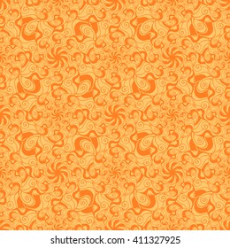 Seamless creative hand-drawn pattern of stylized flowers in yellow and orange colors. Vector illustration.