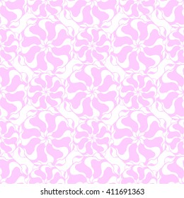 Seamless creative hand-drawn pattern of stylized flowers in white and light pink colors. Vector illustration.