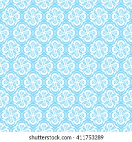 Seamless creative hand-drawn pattern of stylized flowers in pale cyan and white colors. Vector illustration.