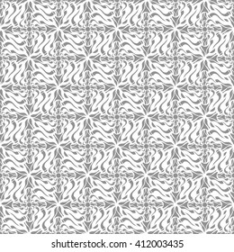 Seamless creative hand-drawn pattern of stylized flowers in smoky white and light gray colors. Vector illustration.