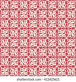 Seamless creative hand-drawn pattern of stylized flowers in pale rose and dark red colors. Vector illustration.