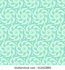 Seamless creative hand-drawn pattern of stylized flowers in pale turquoise and mint colors. Vector illustration.