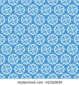 Seamless creative hand-drawn pattern of stylized flowers in light cyan and sky blue colors. Vector illustration.