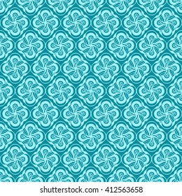 Seamless creative hand-drawn pattern of stylized flowers in light turquoise and blue-green colors. Vector illustration.