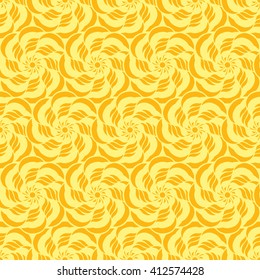 Seamless creative hand-drawn pattern of stylized flowers in yellow and orange colors. Vector illustration.