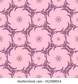 Seamless creative hand-drawn pattern of stylized flowers in light mauve and pale pink colors. Vector illustration.