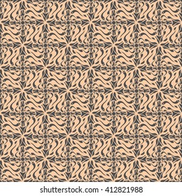 Seamless creative hand-drawn pattern of stylized flowers in pink-beige and slate gray colors. Vector illustration.