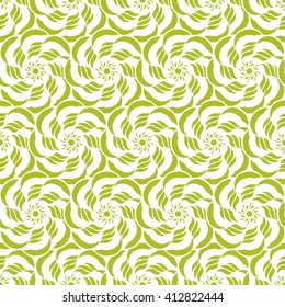 Seamless creative hand-drawn pattern of stylized flowers in white and yellow-green colors. Vector illustration.