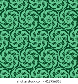 Seamless creative hand-drawn pattern of stylized flowers in pale jade and dark green colors. Vector illustration.