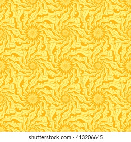 Seamless creative hand-drawn pattern of stylized flowers in yellow and orange colors. Vector illustration.