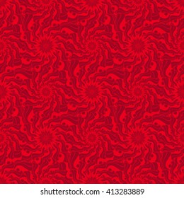 Seamless creative hand-drawn pattern of stylized flowers in bright red and maroon colors. Vector illustration.