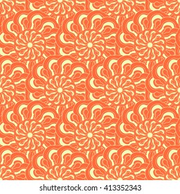 Seamless creative hand-drawn pattern of stylized flowers in yellow and orange colors. Vector illustration.