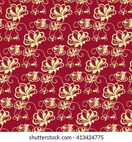Seamless creative hand-drawn pattern of stylized flowers in pale yellow and brown colors. Vector illustration.