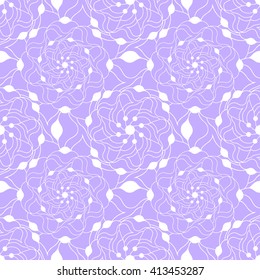 Seamless creative hand-drawn pattern of stylized flowers in pale violet and white colors. Vector illustration.