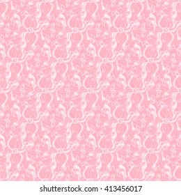 Seamless creative hand-drawn pattern of stylized flowers in pastel pink and light rose colors. Vector illustration.
