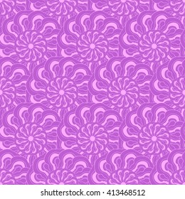 Seamless creative hand-drawn pattern of stylized flowers in orchid and pale pink colors. Vector illustration.