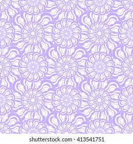 Seamless creative hand-drawn pattern of stylized flowers in pale violet and white colors. Vector illustration.