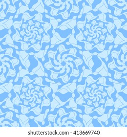 Seamless creative hand-drawn pattern of stylized flowers in pale cyan and cornflower blue colors. Vector illustration.