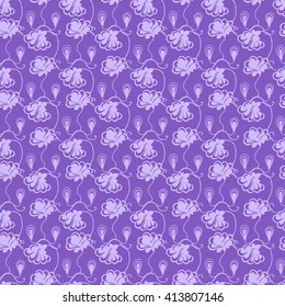 Seamless creative hand-drawn pattern of stylized flowers in pale violet and light lilac colors. Vector illustration.
