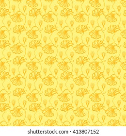 Seamless creative hand-drawn pattern of stylized flowers in yellow and orange colors. Vector illustration.