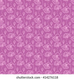 Seamless creative hand-drawn pattern of stylized flowers in mauve and pale magenta colors. Vector illustration.