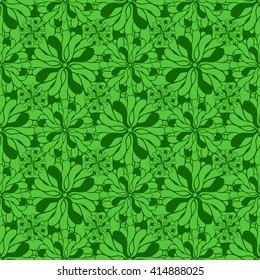 Seamless creative hand-drawn pattern of stylized flowers in bright lime and green colors. Vector illustration.