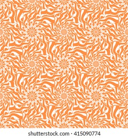 Seamless creative hand-drawn pattern of stylized flowers in white and bright orange colors. Vector illustration.