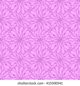 Seamless creative hand-drawn pattern of stylized flowers in orchid and pale pink colors. Vector illustration.